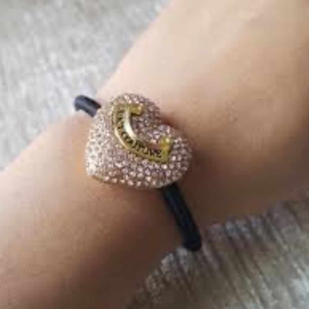 Vintage JUICY COUTURE Y2K Pave diamond Heart Charm hair tie elastic SWAROVSKI